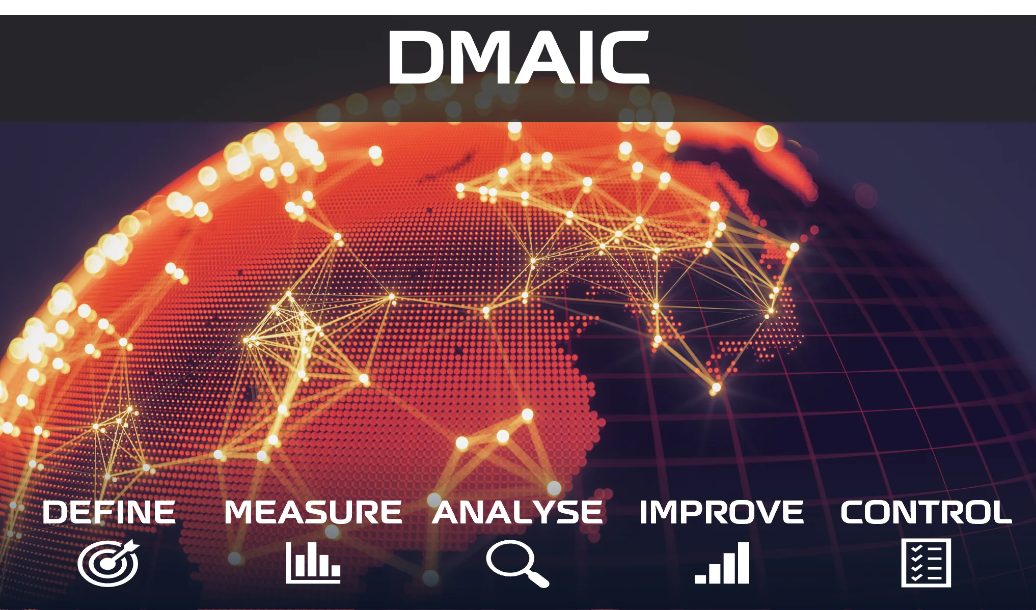 An image showing DMAIC and it's phases of Define, Measure, Analyse, Improve and Control